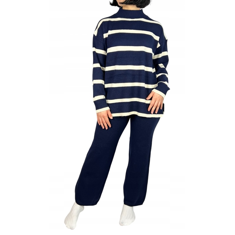 Komplet sweter w paski i spodnie, damski S/M