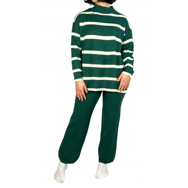 Komplet sweter w paski i spodnie, damski L/XL