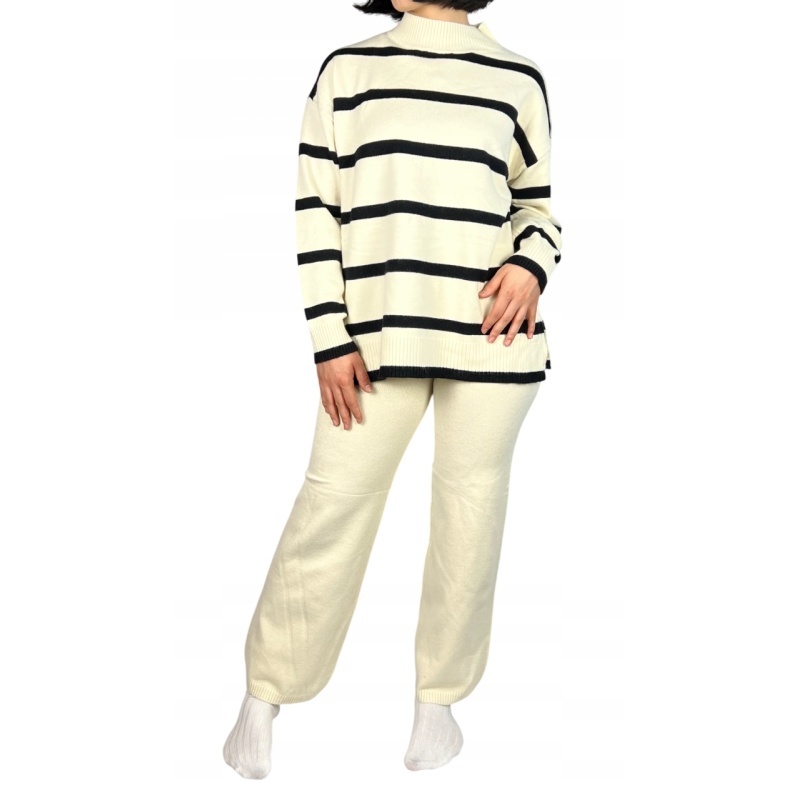 Komplet sweter w paski i spodnie, damski S/M