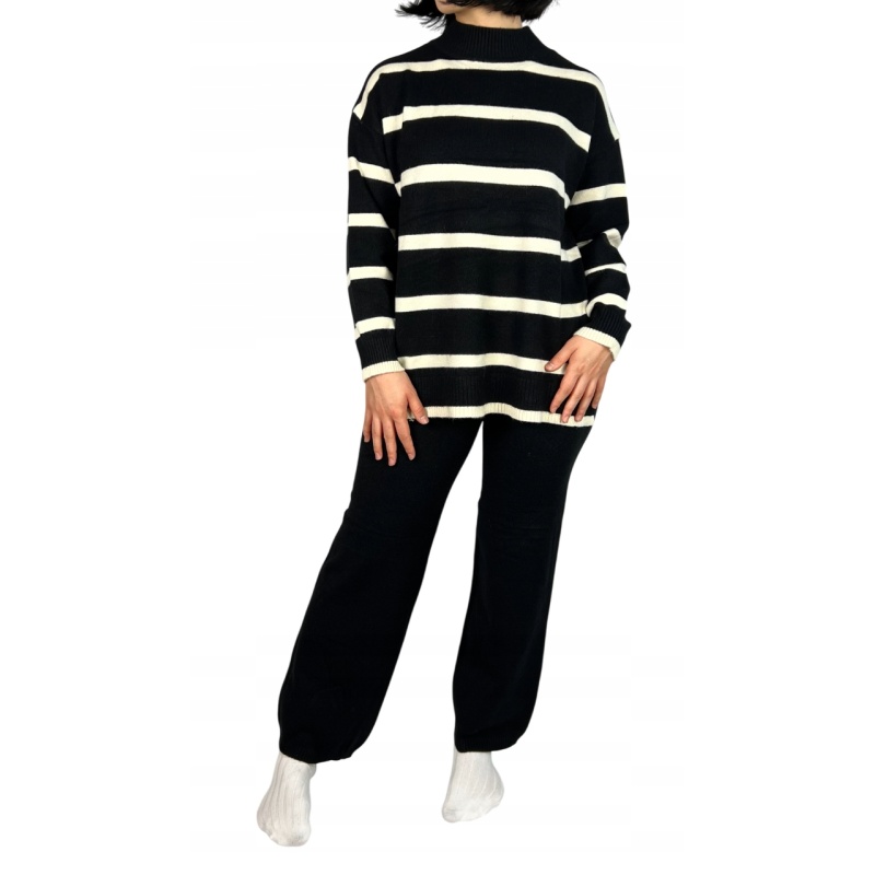 Komplet sweter w paski i spodnie, damski L/XL