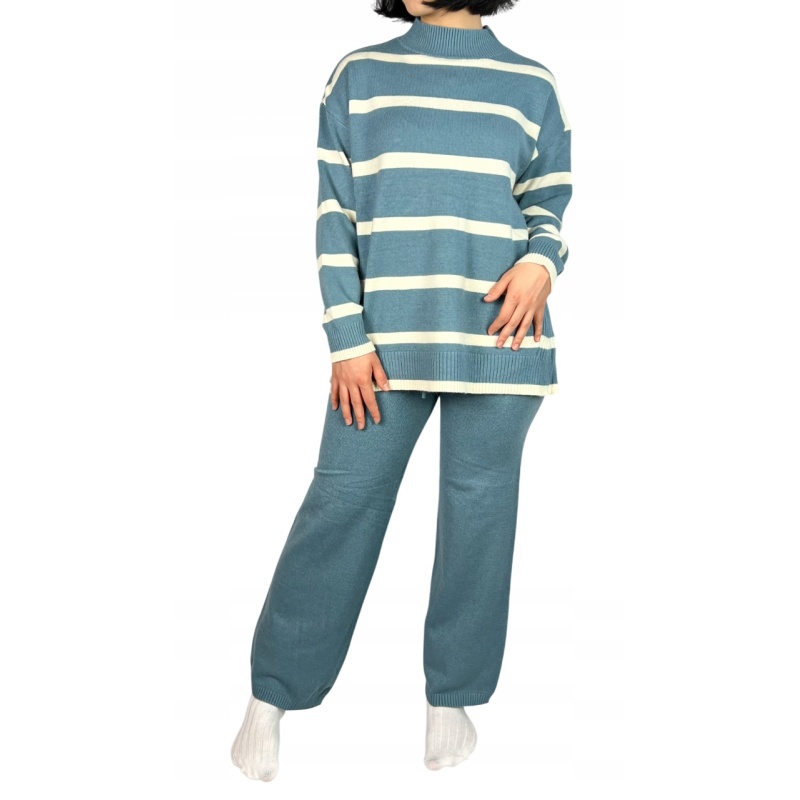 Komplet sweter w paski i spodnie, damski S/M