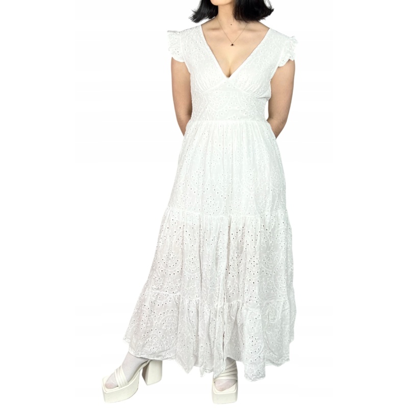 Sukienka bawełniana maxi, ażurowa, boho