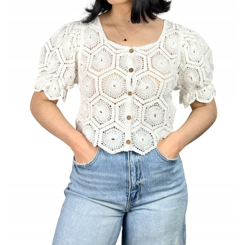 Bluzka bawełniana z bufiastym rękawem, boho