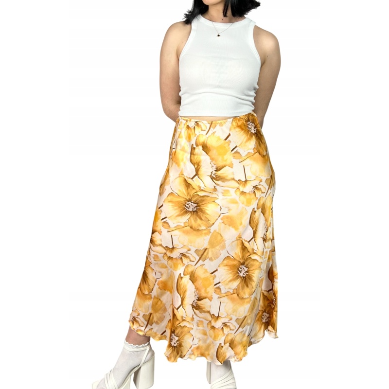 Spódnica maxi w kwiaty, trapezowa, wizytowa