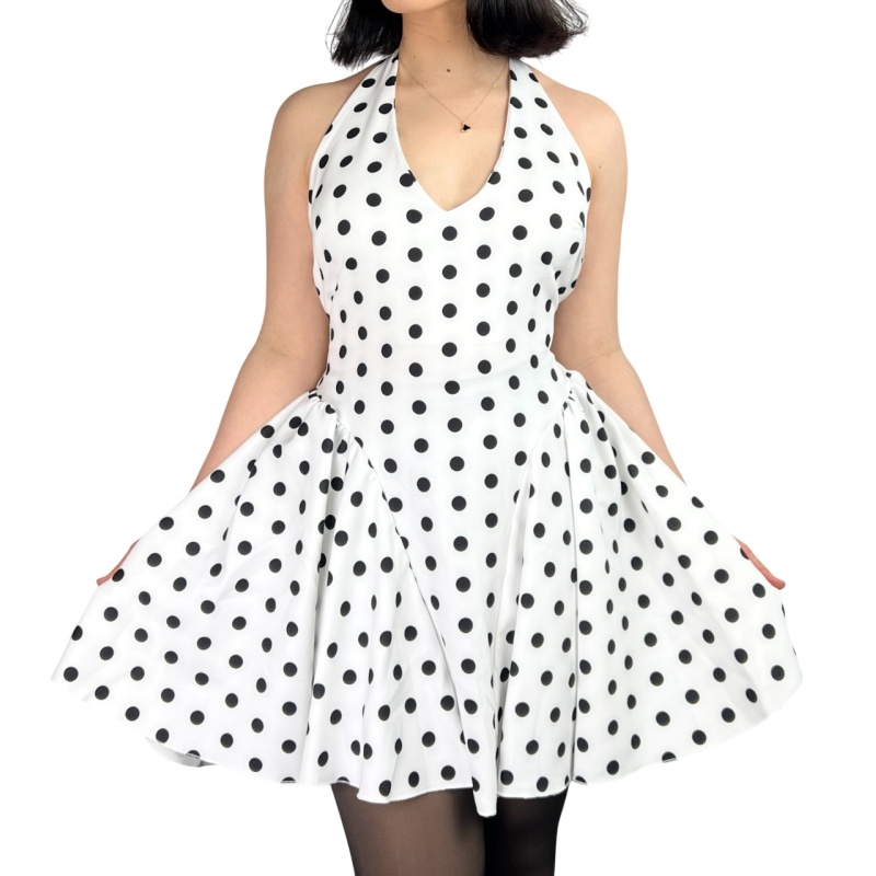 Sukienka na ramiączkach w groszki, koktajlowa, pin-up