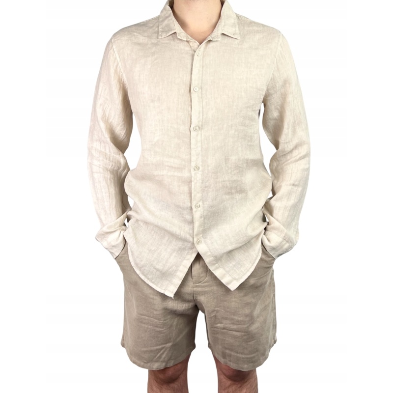 Koszula męska lniana z długim rękawem, rozmiar M
