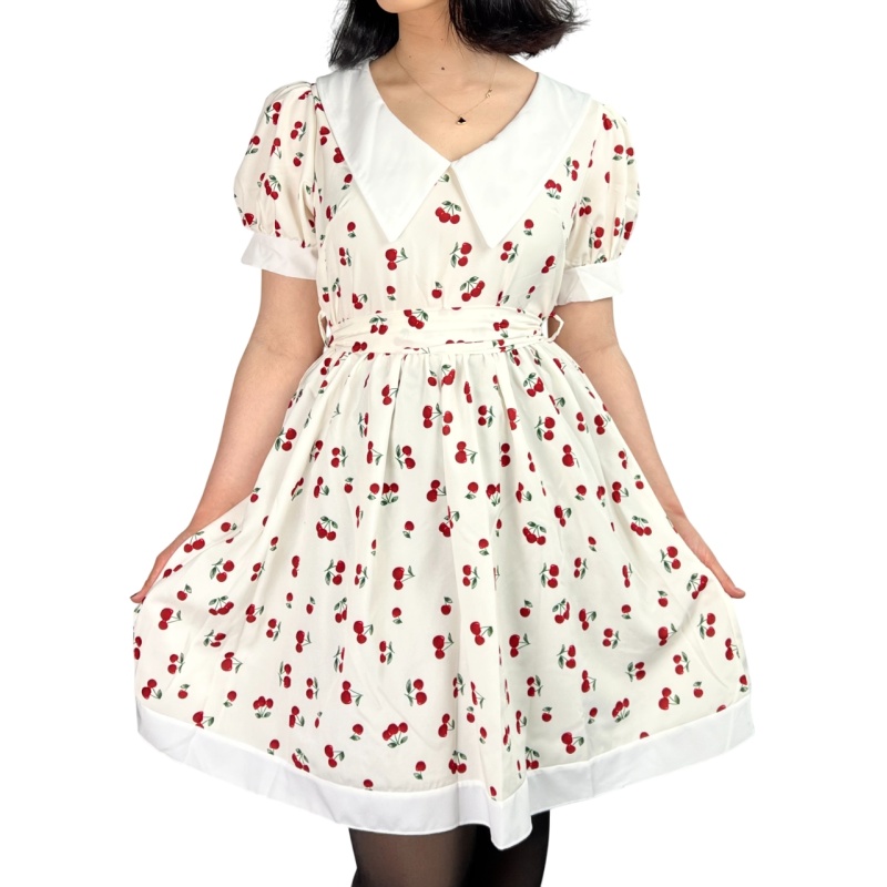 Sukienka koktajlowa w wiśnie, z kołnierzem, pin-up