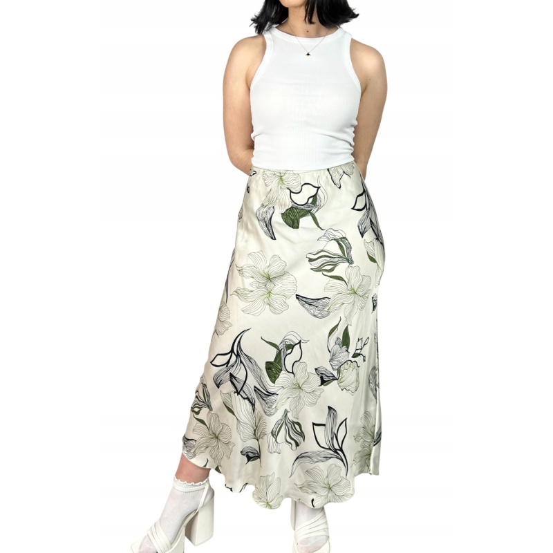 Spódnica maxi w kwiaty, trapezowa, wizytowa