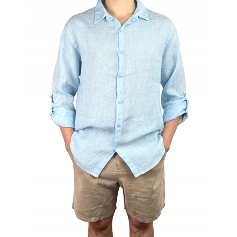 Koszula męska lniana z długim rękawem, rozmiar XL