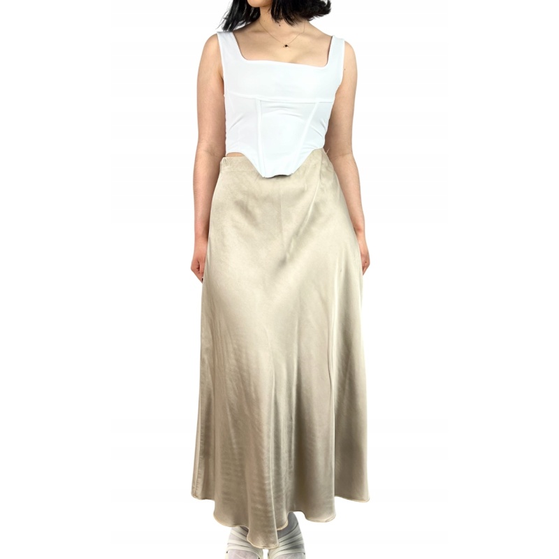 Spódnica jedwabna maxi, trapezowa, wizytowa, damska