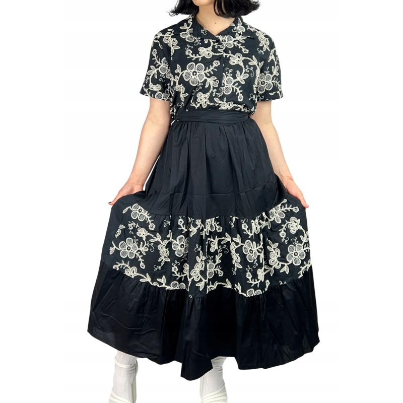 Sukienka bawełniana z haftami, maxi, elegancka