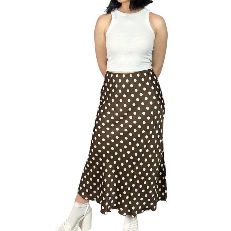 Spódnica maxi w groszki, trapezowa, wizytowa