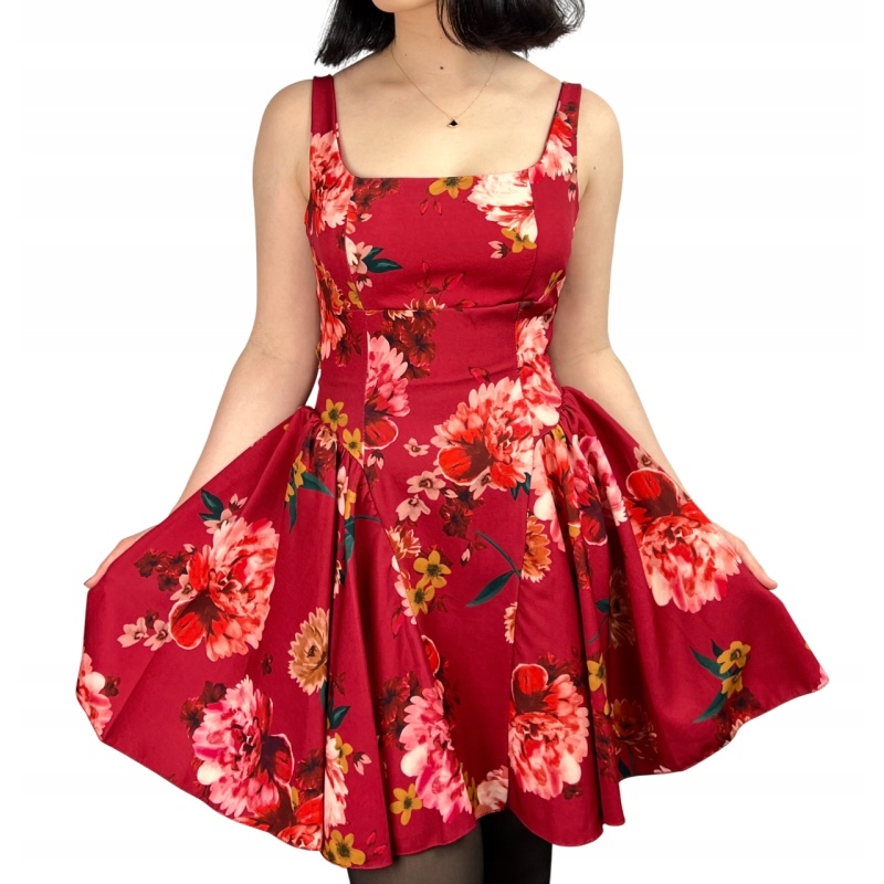 Sukienka na ramiączkach w kwiaty, koktajlowa, pin-up