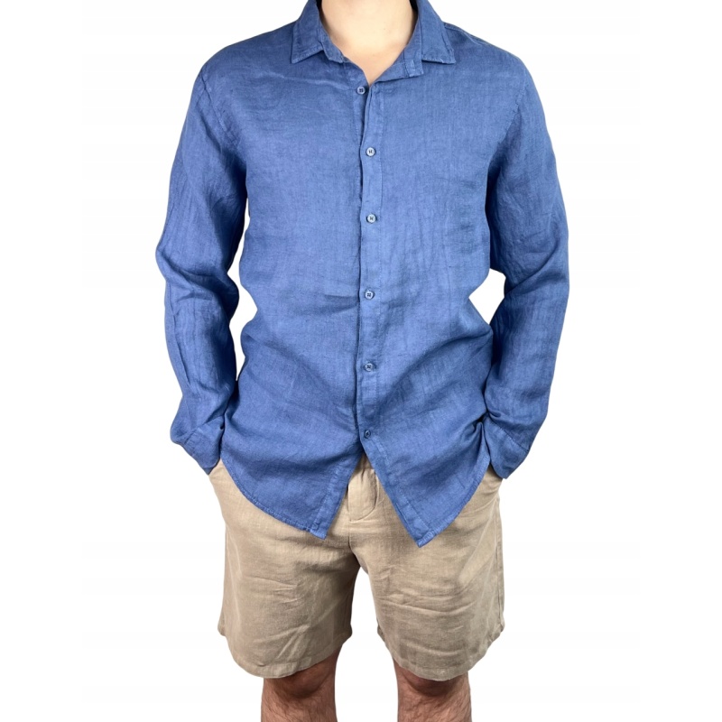 Koszula męska lniana z długim rękawem, rozmiar L