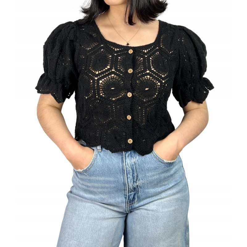 Bluzka bawełniana z bufiastym rękawem, boho