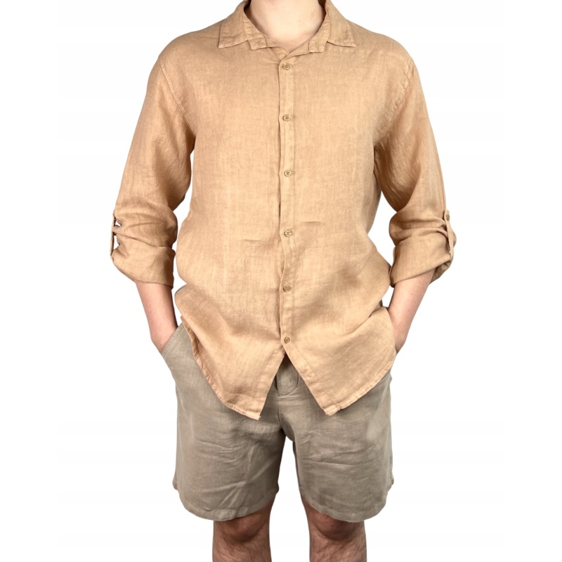 Koszula męska lniana z długim rękawem, rozmiar M
