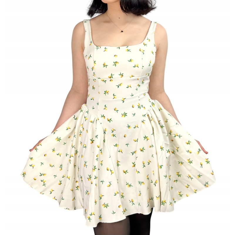 Sukienka na ramiączkach w cytryny, koktajlowa, pin-up