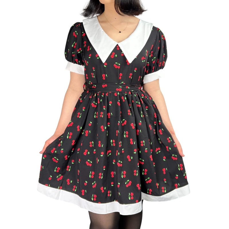 Sukienka koktajlowa w wiśnie, z kołnierzem, pin-up