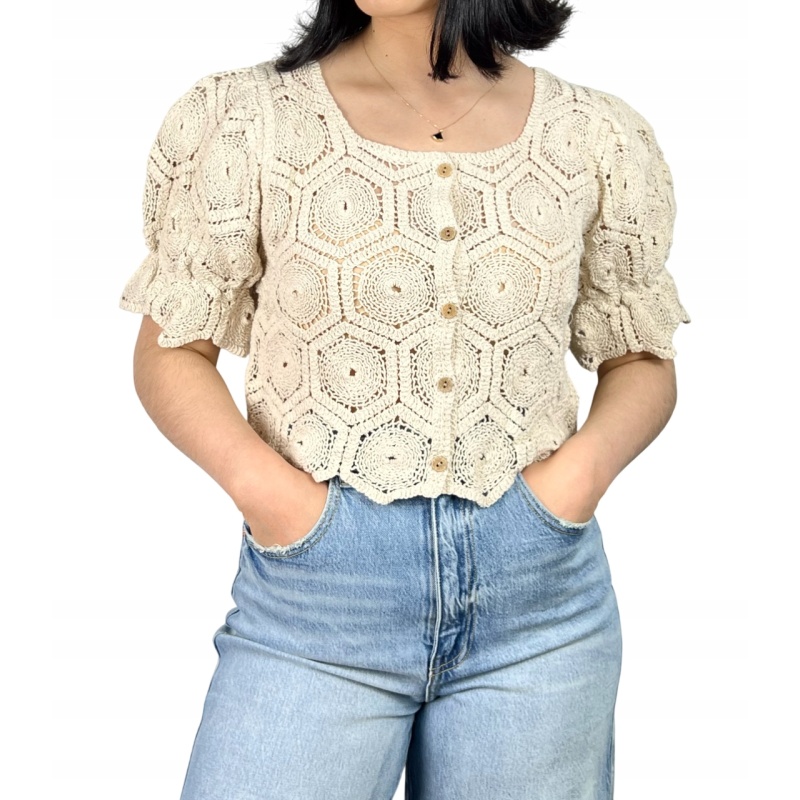 Bluzka bawełniana z bufiastym rękawem, boho