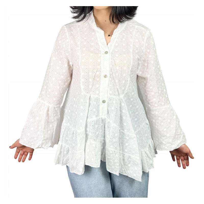 Bluzka bawełniana z bufiastym rękawem, boho