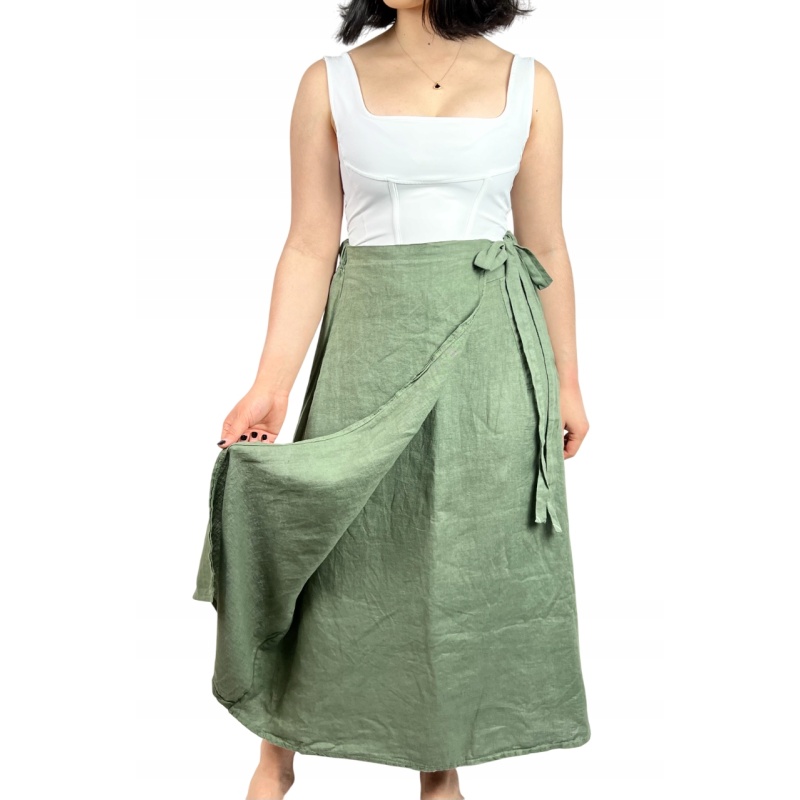 Spódnica lniana maxi, trapezowa, przewiewna