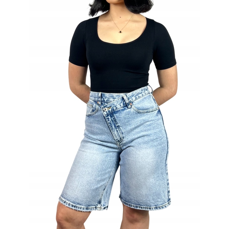 Spodnie jeansowe krótkie z wysokim stanem, rozmiar XS