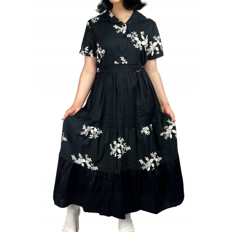 Sukienka bawełniana z haftami, maxi, elegancka