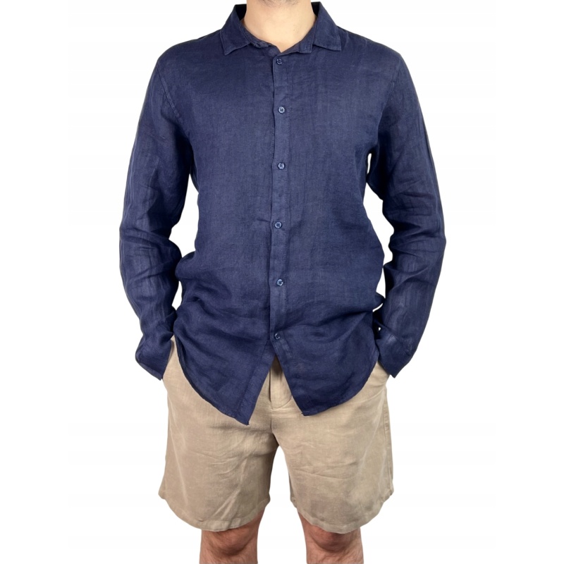 Koszula męska lniana z długim rękawem, rozmiar M