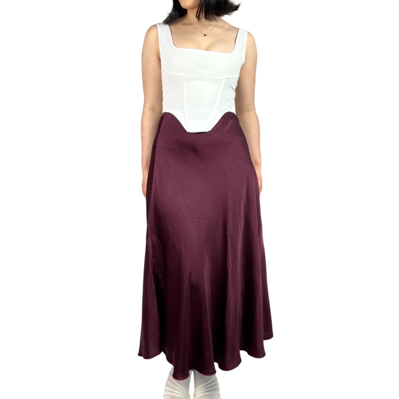 Spódnica jedwabna maxi, trapezowa, wizytowa, damska