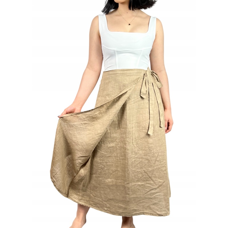 Spódnica lniana maxi, trapezowa, przewiewna