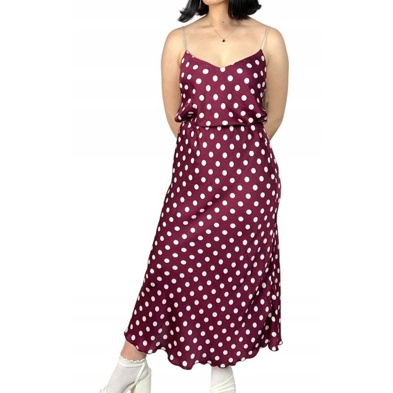 Spódnica maxi w groszki, trapezowa, wizytowa