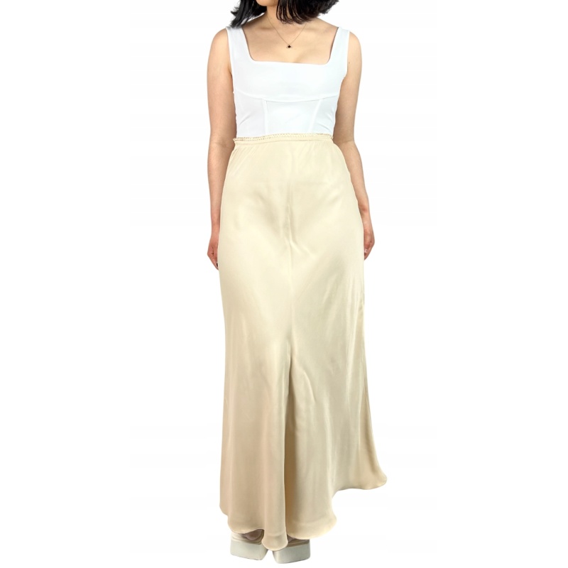 Spódnica jedwabna maxi, trapezowa, wizytowa, damska