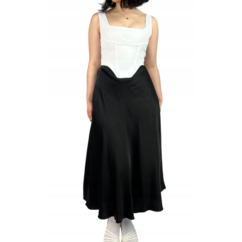 Spódnica jedwabna maxi, trapezowa, wizytowa, damska