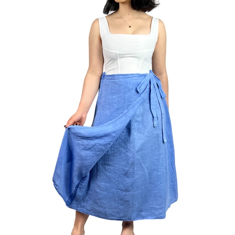 Spódnica lniana maxi, trapezowa, przewiewna