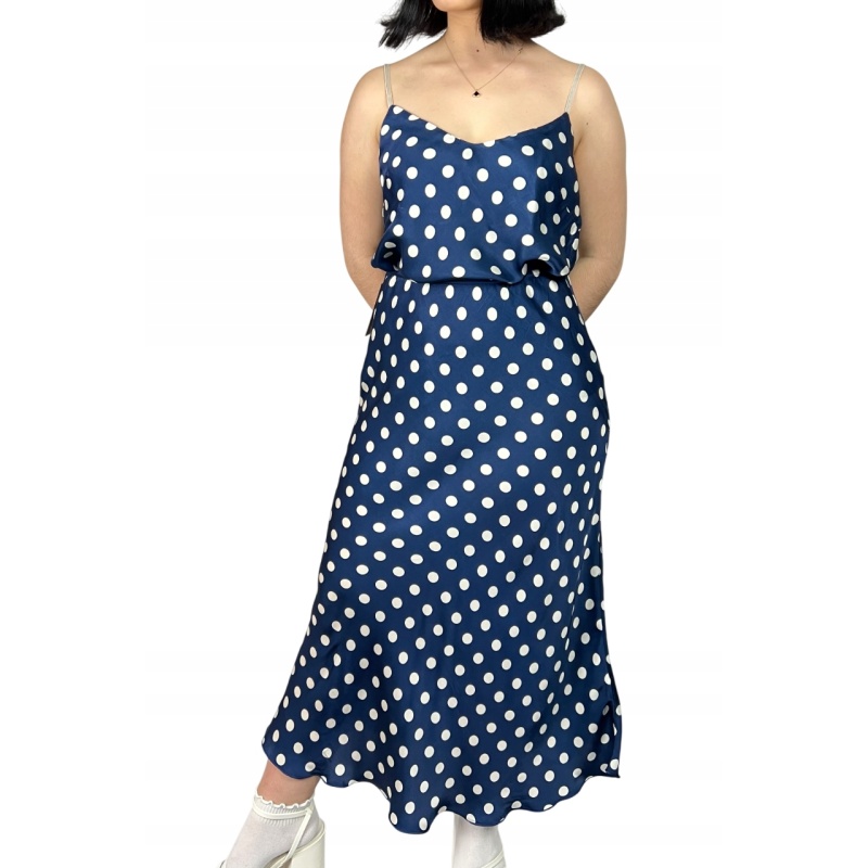 Spódnica maxi w groszki, trapezowa, wizytowa