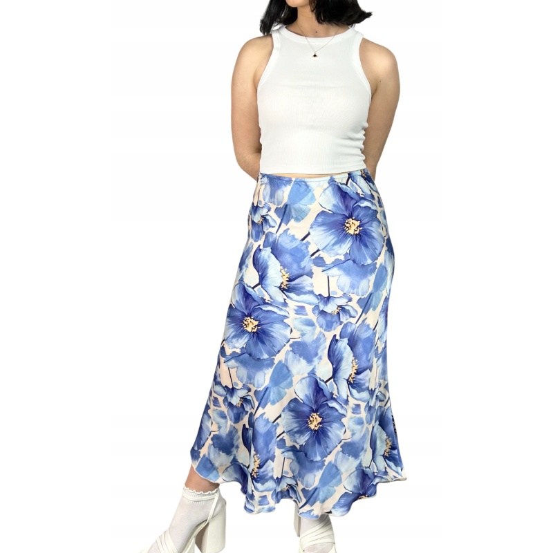 Spódnica maxi w kwiaty, trapezowa, wizytowa