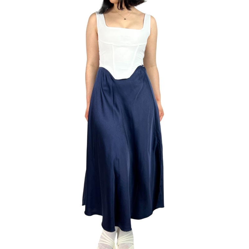 Spódnica jedwabna maxi, trapezowa, wizytowa, damska