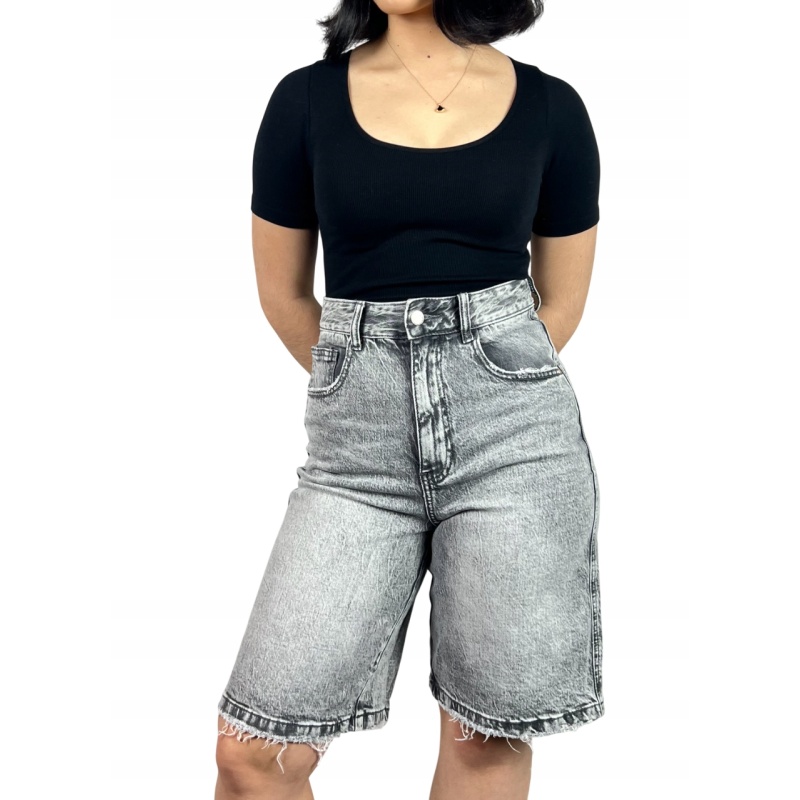 Spodnie jeansowe krótkie z wysokim stanem, rozmiar XS