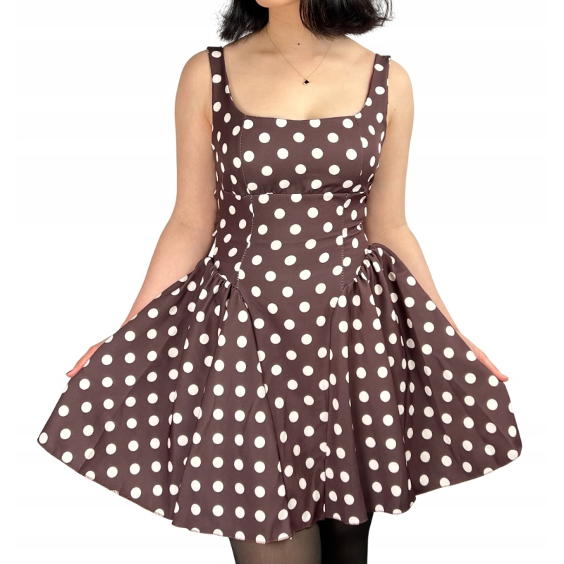 Sukienka na ramiączkach w groszki, koktajlowa, pin-up