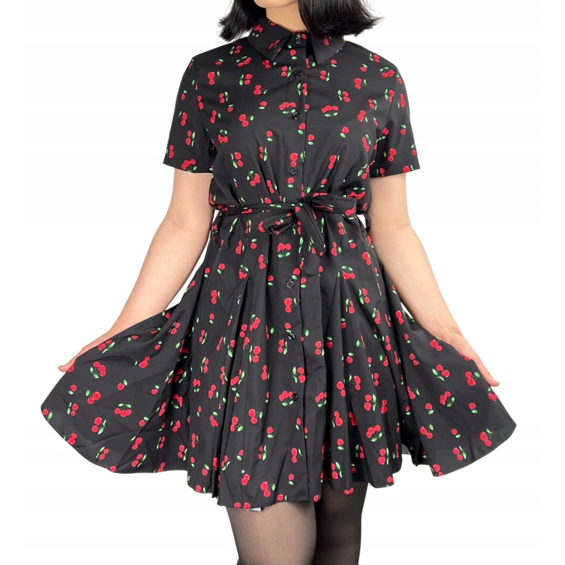 Sukienka koktajlowa w wiśnie, z kołnierzem, pin-up