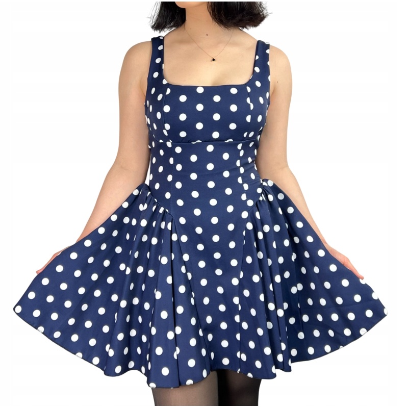 Sukienka na ramiączkach w groszki, koktajlowa, pin-up