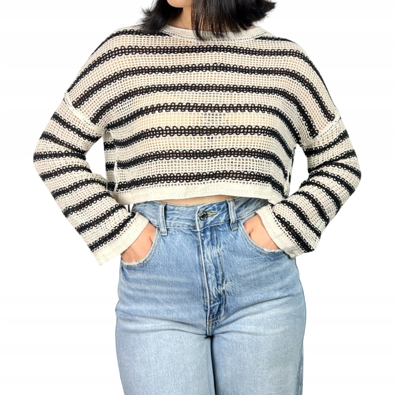 Bluzka bawełniana w paski, sweter ażurowy