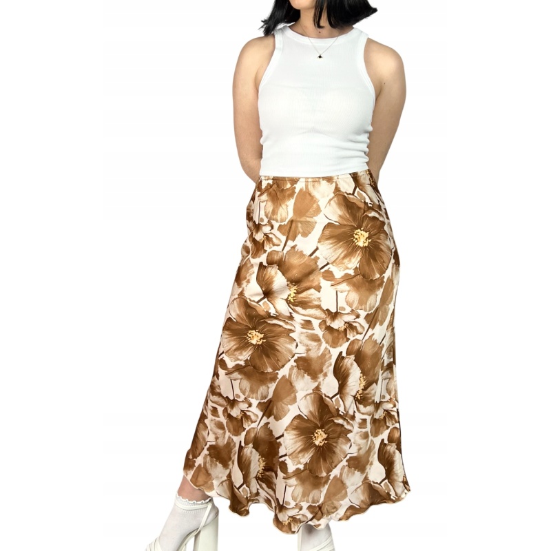 Spódnica maxi w kwiaty, trapezowa, wizytowa