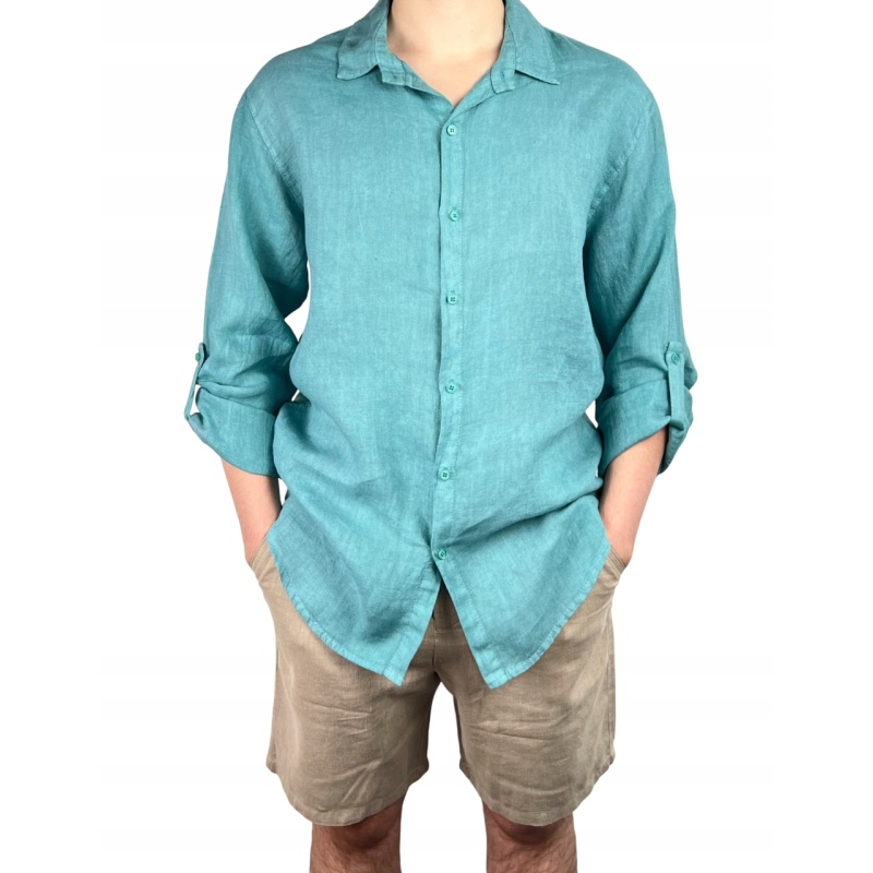 Koszula męska lniana z długim rękawem, rozmiar XXL
